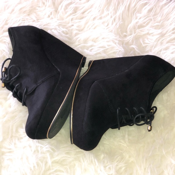 Black Wedge Booties - Picture 2 of 8